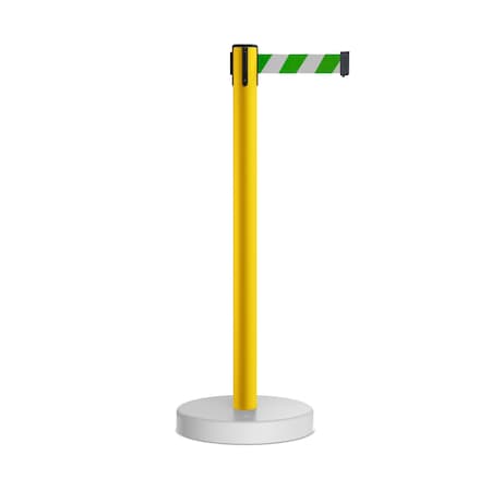 Stanchion Belt Barrier WaterFillable Base Yellow Post 9ft.Grn/Wh Belt